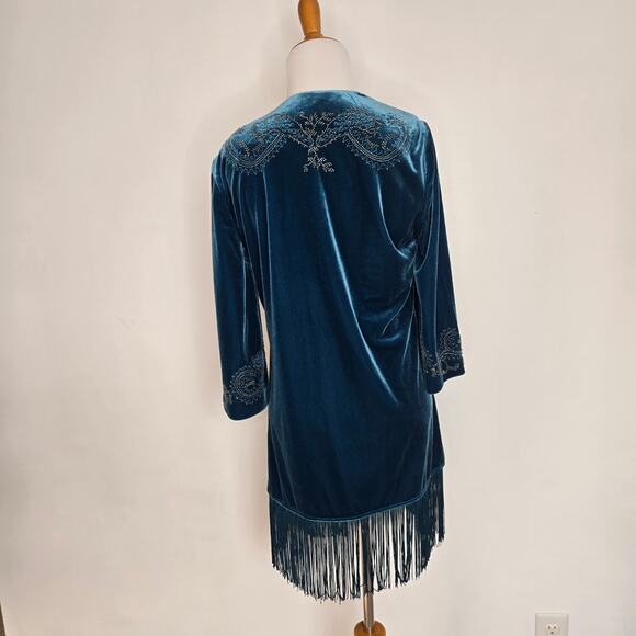 Chico's Velvet Duster Kimono Whimsigoth Fringed 20s Flapper Beaded Women Small P - Picture 4 of 13